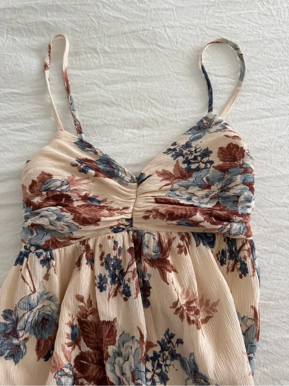 Abercrombie & Fitch Cream Smocked Maxi Dress with Blue & Rust Floral Print